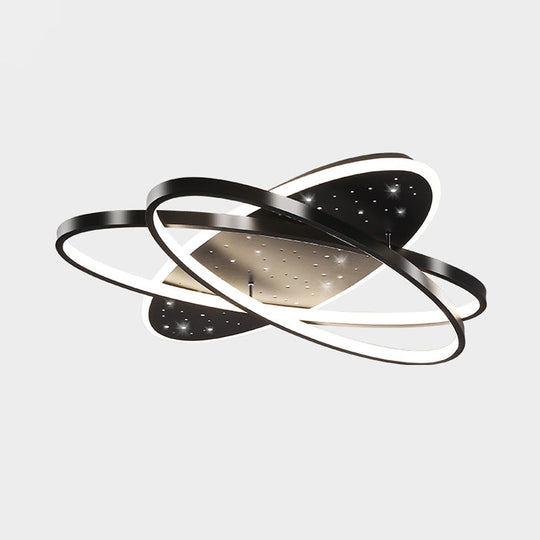 Modern LED Flush Ceiling Light in Black with Metallic Oval and Circular Design