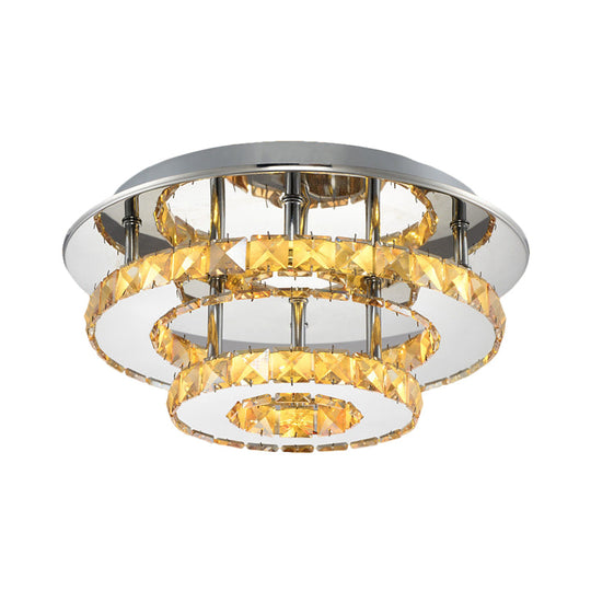 Beveled Crystal Loop Flush Mount Ceiling Light - Modern 8"/12" Width - Stainless-Steel LED Fixture