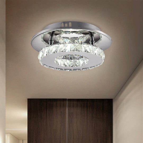 Beveled Crystal Loop Flush Mount Ceiling Light - Modern 8"/12" Width - Stainless-Steel LED Fixture