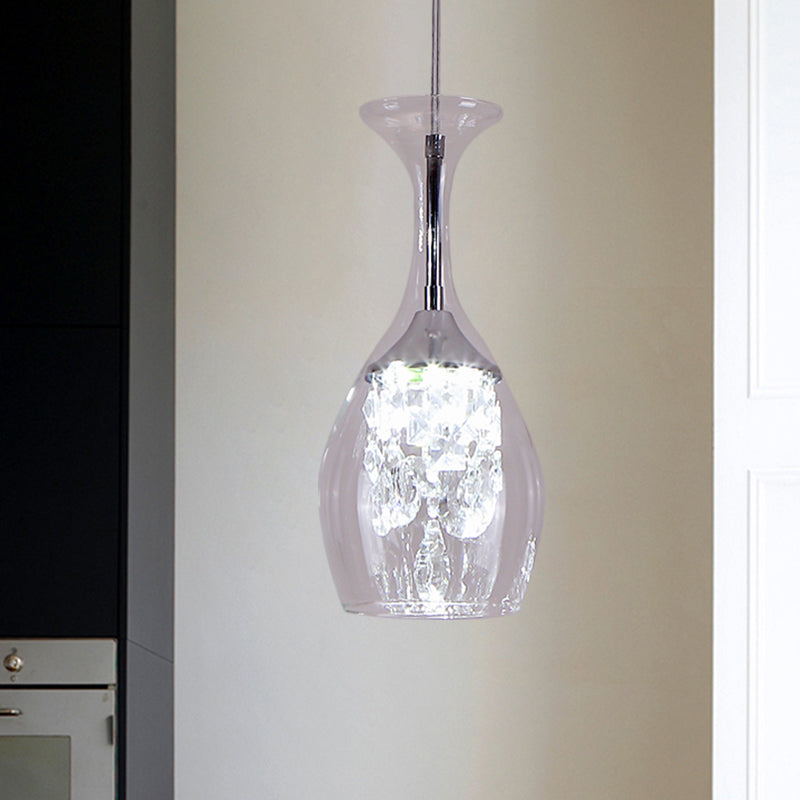 Modern Led Hanging Lamp Kit With Clear Glass Shade + Inner Crystal Accent Warm/White Light For