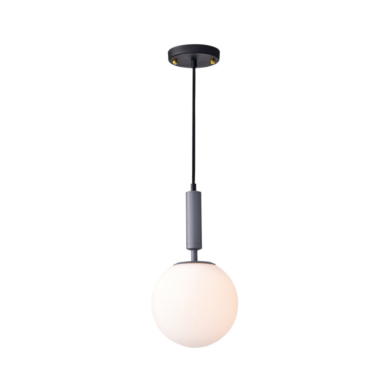 Modern 1-Head Globe Milk Glass Hanging Pendant Light For Study Room In Black/Grey/White
