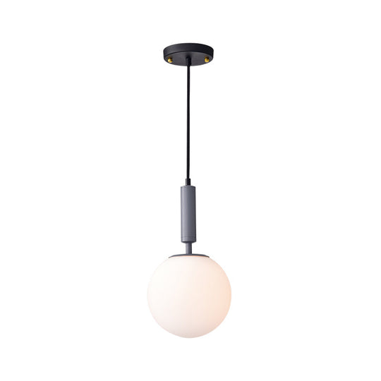 Modern 1-Head Globe Milk Glass Hanging Pendant Light For Study Room In Black/Grey/White