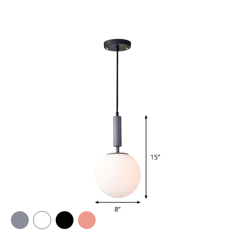 Modern 1-Head Globe Milk Glass Hanging Pendant Light For Study Room In Black/Grey/White