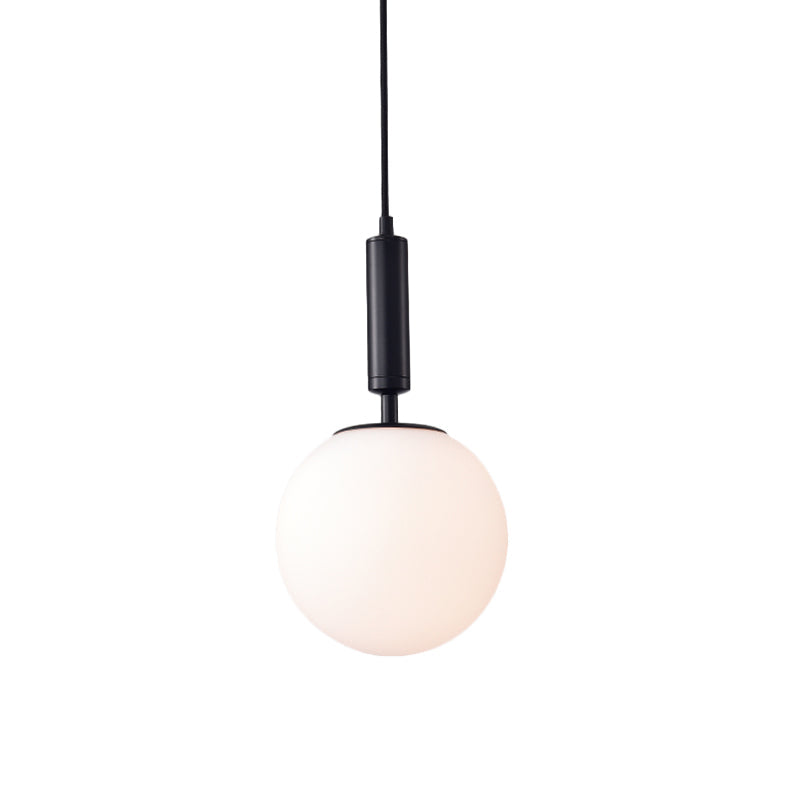 Modern 1-Head Globe Milk Glass Hanging Pendant Light For Study Room In Black/Grey/White