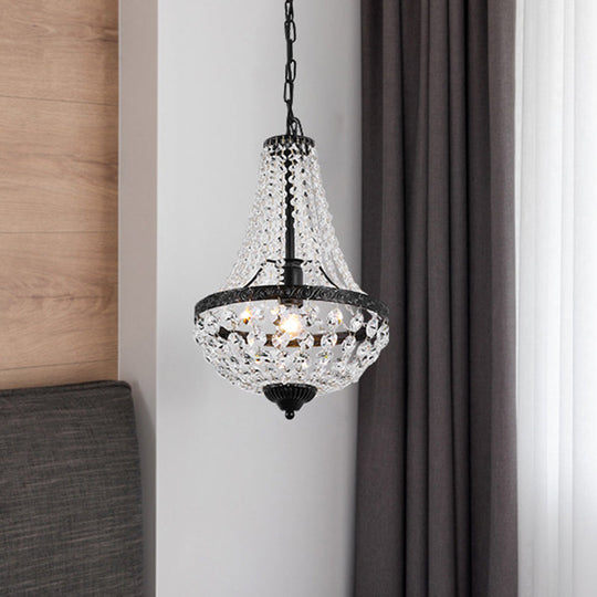 Lampe suspendue en forme de panier noir avec abat-jour en cristal - Simplicité et style dans un seul luminaire