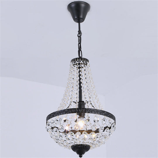 Modern Simplicity: 1-Bulb Black Basket Pendant Lamp With Crystal Shade