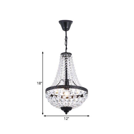 Lampe suspendue en forme de panier noir avec abat-jour en cristal - Simplicité et style dans un seul luminaire