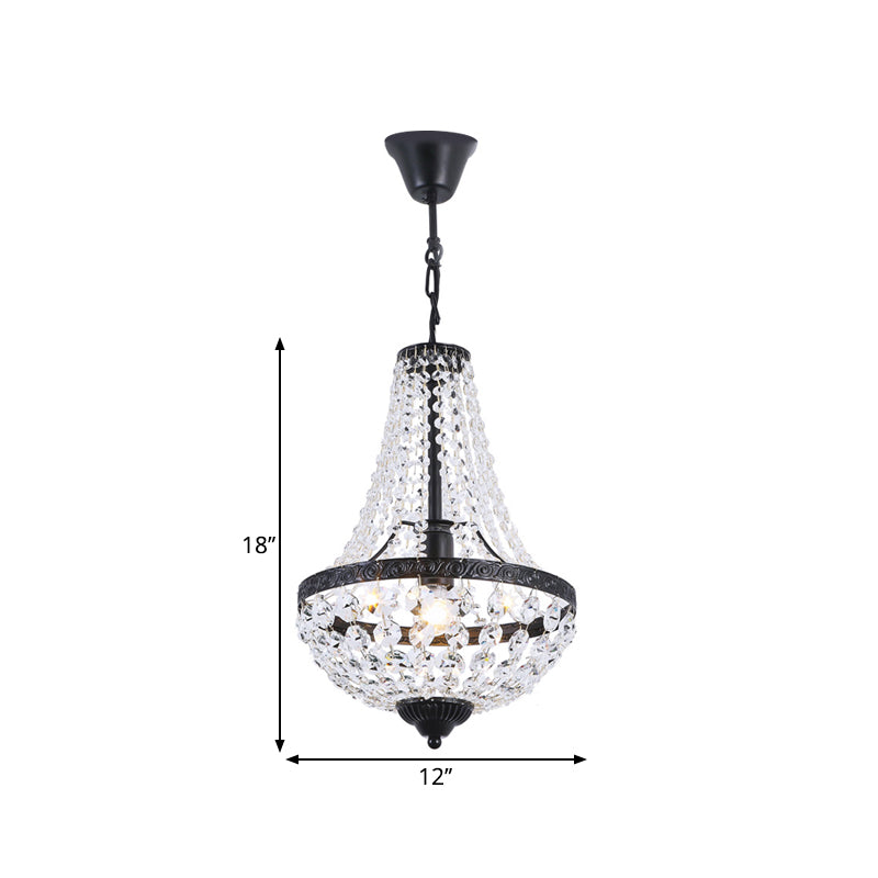 Modern Simplicity: 1-Bulb Black Basket Pendant Lamp With Crystal Shade