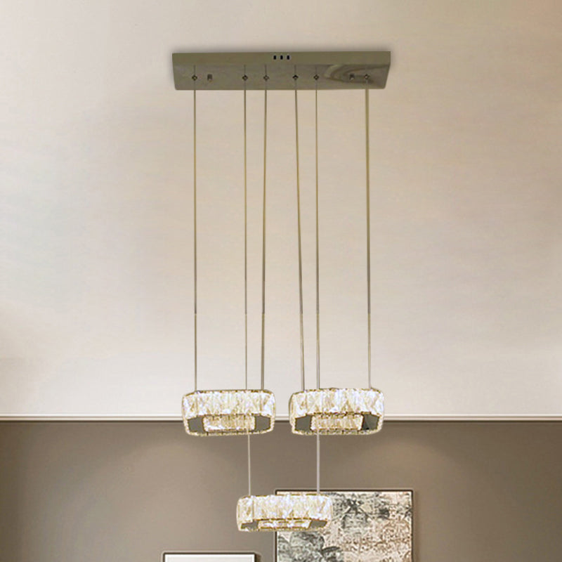 Simplicity Stainless-Steel Led Pendant Chandelier With Clear Crystal Shade - Ideal For Dining Room