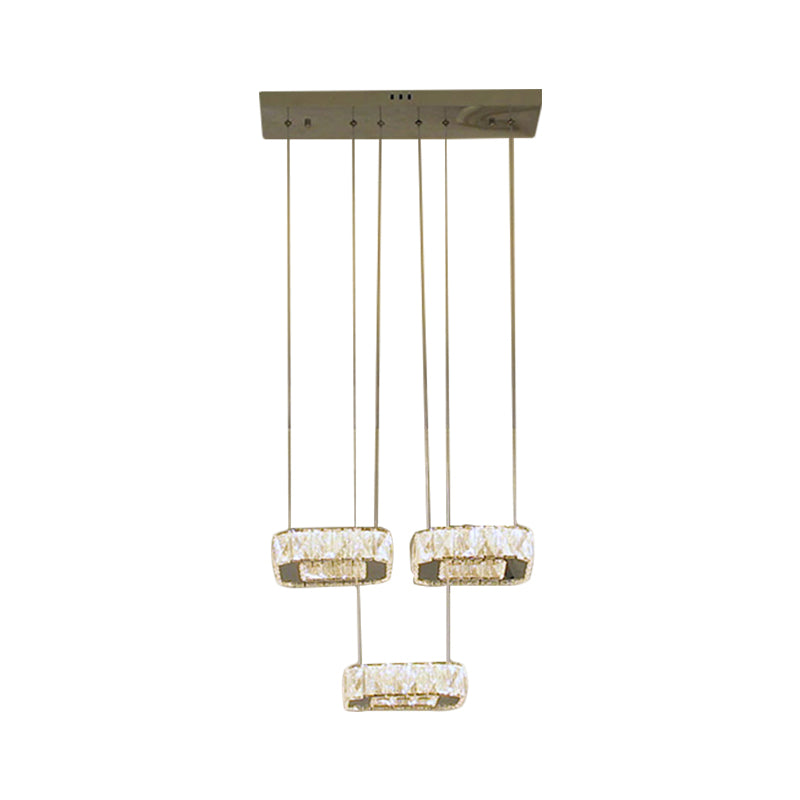 Dining Room LED Pendant Chandelier - Sleek Stainless-Steel Suspension Lamp with Clear Beveled Crystal Shade