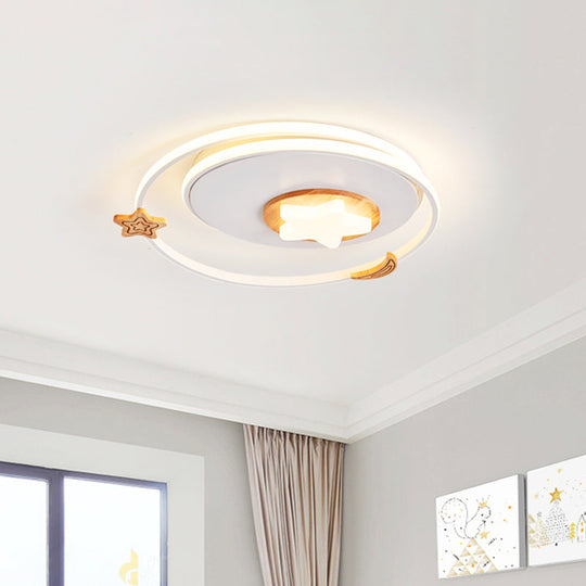 Modernist Acrylic LED White Flush Mount Lamp - Round Flush Light Fixture with Star and Moon Decor