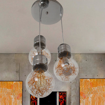 Rustic Pendant Lighting with 3 Clear Glass Shades and Round Silver/Gold Canopy