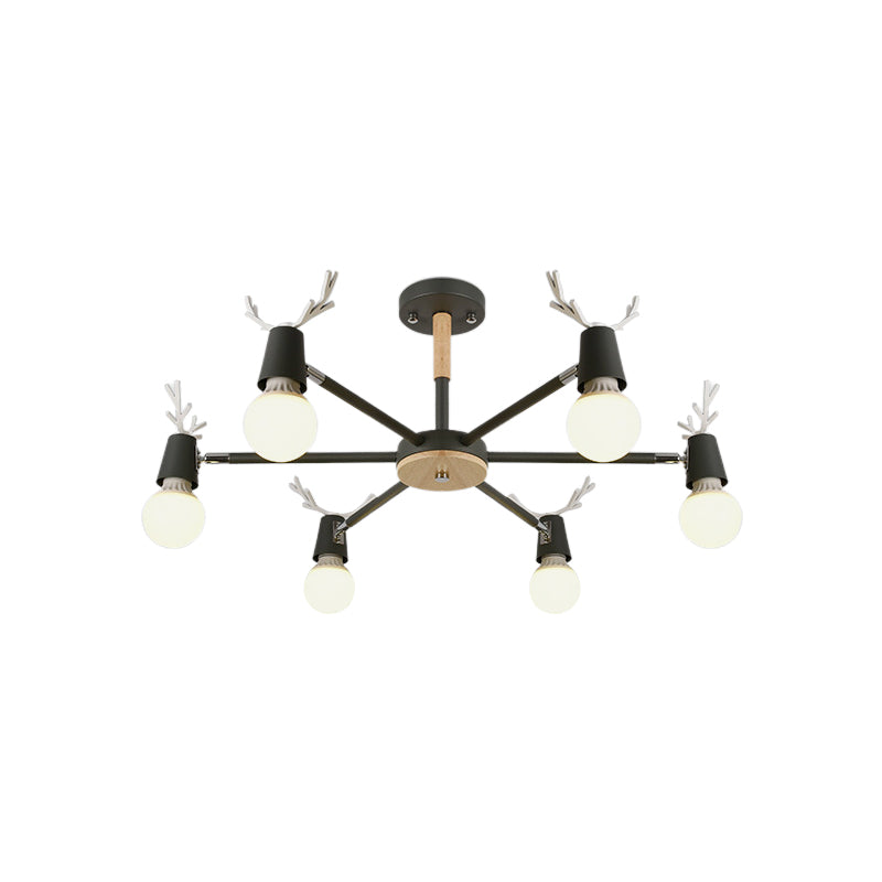 Kids' Bedroom Semi Flush Ceiling Light with Modern Antler Decoration