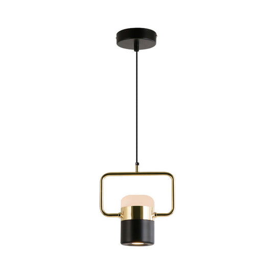 Margaret - Modern Black/White Cylinder Pendant Lamp Modern LED Steel and Glass Hanging Lighting with Rounded Edged Vertical/Horizontal Rectangle