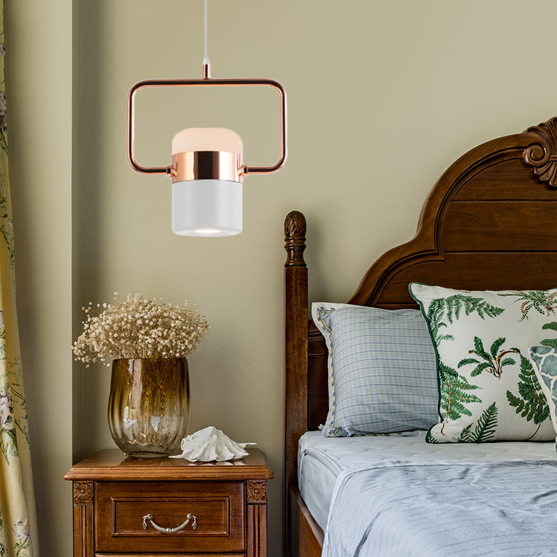 Margaret - Modern Black/White Cylinder Pendant Lamp Modern LED Steel and Glass Hanging Lighting with Rounded Edged Vertical/Horizontal Rectangle