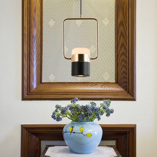 Margaret - Modern Black/White Cylinder Pendant Lamp Modern LED Steel and Glass Hanging Lighting with Rounded Edged Vertical/Horizontal Rectangle