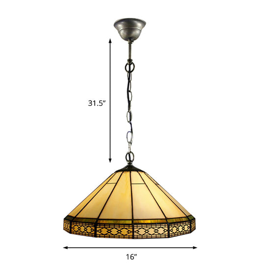 Mission Cut Glass Cone Hanging Light Fixture - Antique Brass Suspension Pendant (8"/12"/16" W) for Living Room