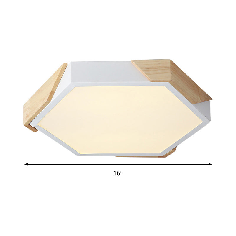 Hexagon Ceiling Light for Kindergarten - Slim Panel Macaron Loft LED in Warm Light (Green/Pink/White/Yellow)