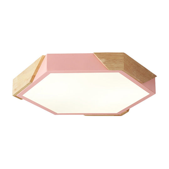 Hexagon Ceiling Light For Kindergarten - Slim Panel Macaron Loft Led In Warm