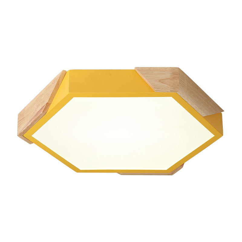 Hexagon Ceiling Light for Kindergarten - Slim Panel Macaron Loft LED in Warm Light (Green/Pink/White/Yellow)