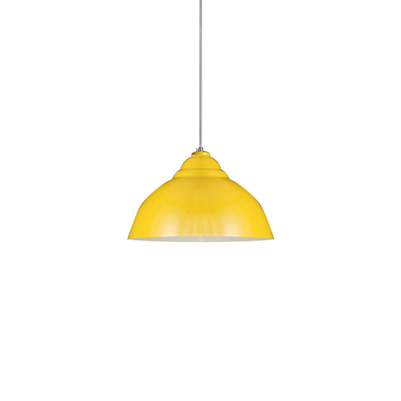 Yellow/White Metal Industrial Pendant Lamp with Domed Shade - Stylish Kitchen Ceiling Fixture