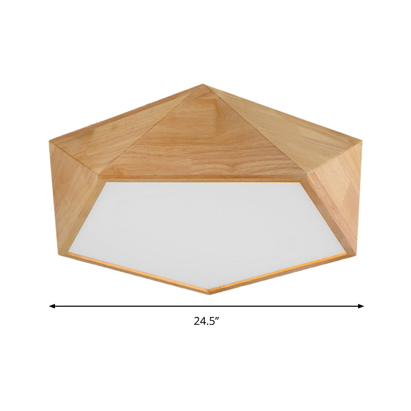 Wood Pentagon Led Flush Ceiling Light - Japanese Style Beige 16.5/20.5 Width
