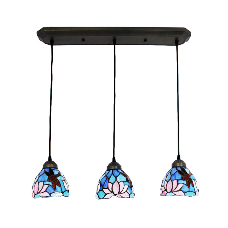 Dining Table Hanging Lights: Dragonfly Linear Fixture with Art Glass Shade (3-Light)