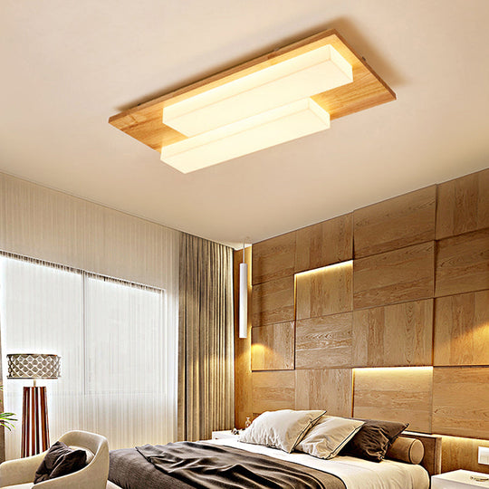 Rectangle Flushmount Japanese Style LED Ceiling Lamp in Natural/White for Bathroom