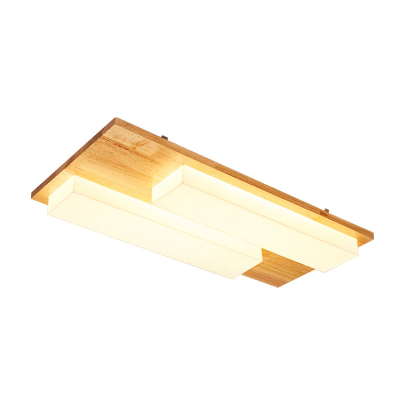 Rectangle Flushmount Japanese Style Led Ceiling Lamp In Natural/White For Bathroom