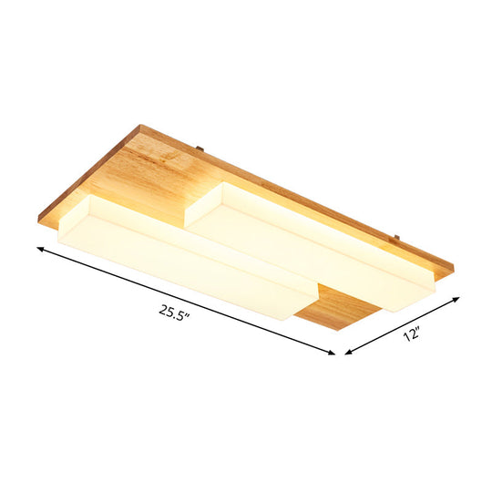 Rectangle Flushmount Japanese Style LED Ceiling Lamp in Natural/White for Bathroom