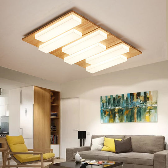 Rectangle Flushmount Japanese Style LED Ceiling Lamp in Natural/White for Bathroom