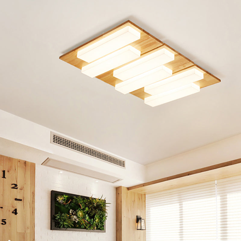 Rectangle Flushmount Japanese Style LED Ceiling Lamp in Natural/White for Bathroom