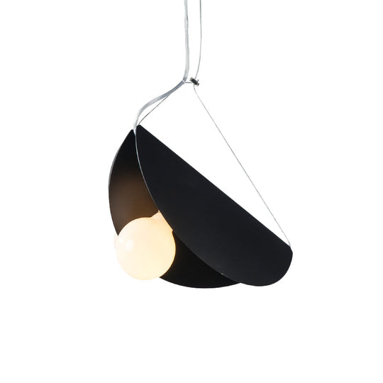Contemporary Curved Hanging Lighting - 1 Light Metal Pendant for Bedroom - Black/Grey