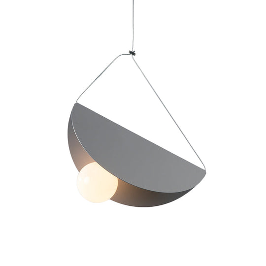 Contemporary Curved Hanging Lighting - 1 Light Metal Pendant for Bedroom - Black/Grey