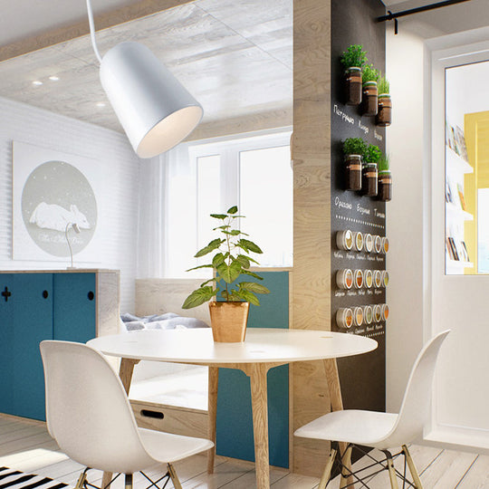 Modern 1-Light Dining Room Pendant with Metal Bell Shade - Black/White