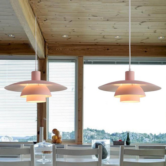 Nordic Metal 1-Head Ceiling Pendant Lamp – Modern Tiered Design with Flared Shade in Pink/White for Living Room