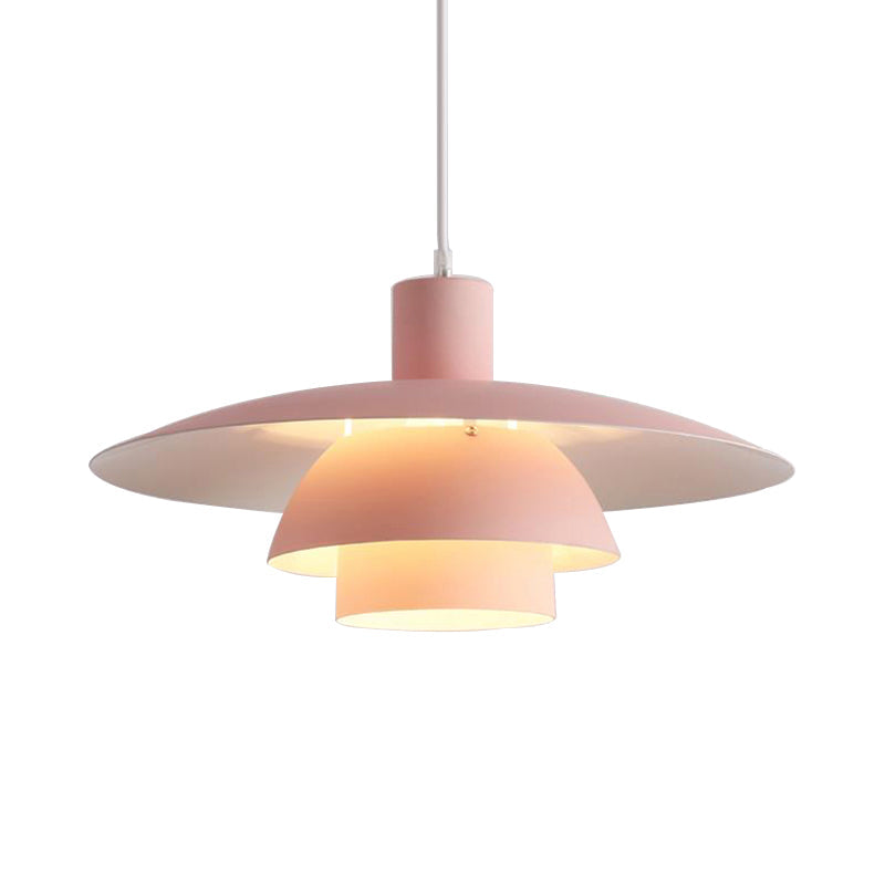 Nordic Metal 1-Head Ceiling Pendant Lamp – Modern Tiered Design with Flared Shade in Pink/White for Living Room
