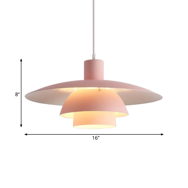 Nordic Metal 1-Head Ceiling Pendant Lamp – Modern Tiered Design with Flared Shade in Pink/White for Living Room