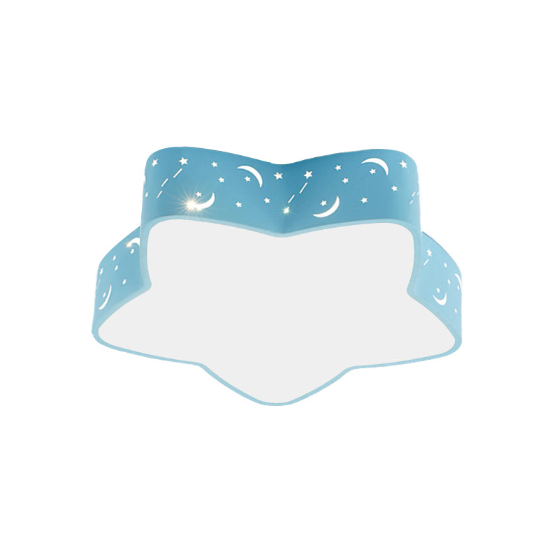Nordic Candy Colored Flush Mount Ceiling Light with Etched Star Design - Ideal for Teens