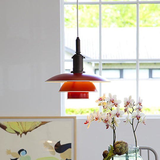 Nordic Style Metallic Pendant Lamp - Layered Hanging Light Fixture For Living Room Black/Silver Red