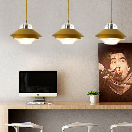Macaron Stylish Flared Pendant Light: Gray/Yellow | Metal Lamp With Clear Glass Shade