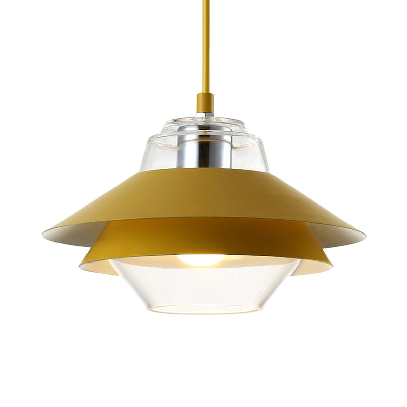 Stylish Gray/Yellow Flared Hanging Pendant Light with Clear Glass Shade