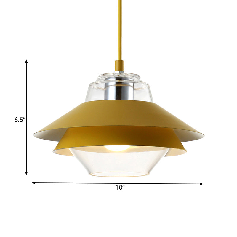 Stylish Gray/Yellow Flared Hanging Pendant Light with Clear Glass Shade