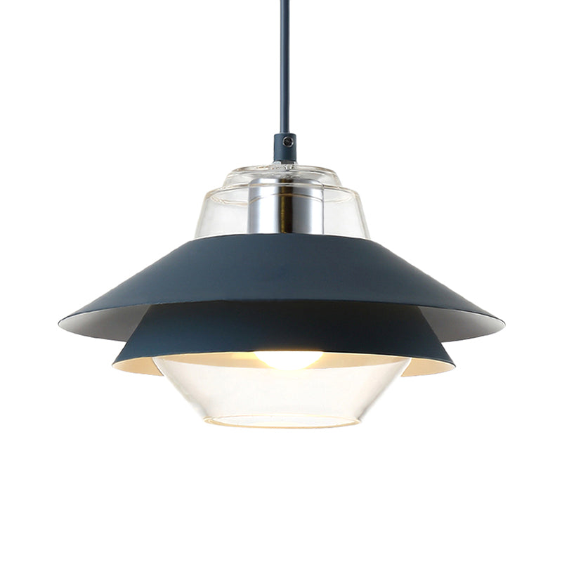 Stylish Gray/Yellow Flared Hanging Pendant Light with Clear Glass Shade