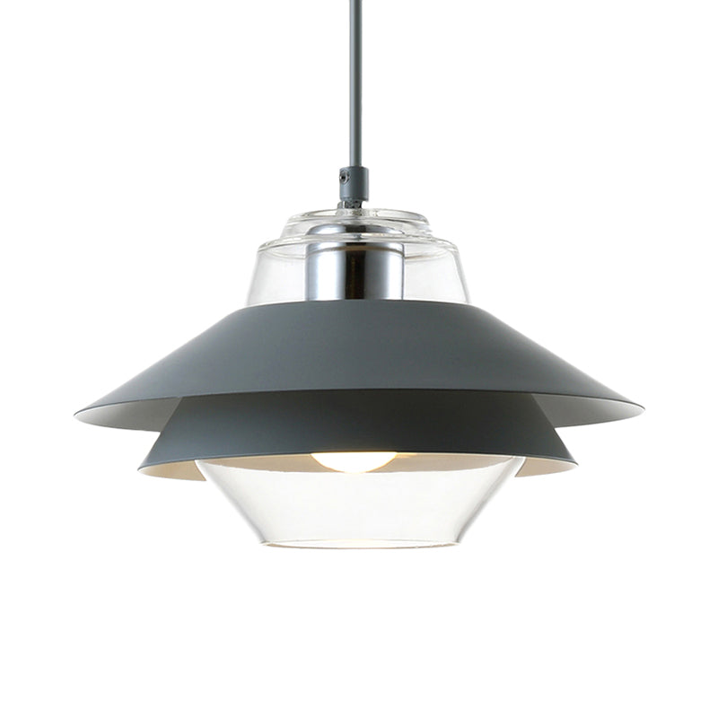Stylish Gray/Yellow Flared Hanging Pendant Light with Clear Glass Shade