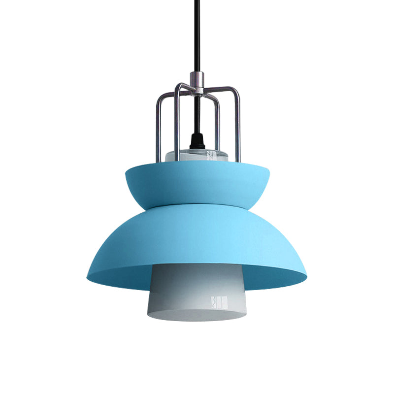 Macaron Style Gray/Pink Bedroom Ceiling Light With Metallic Shade 1-Light Hanging Fixture