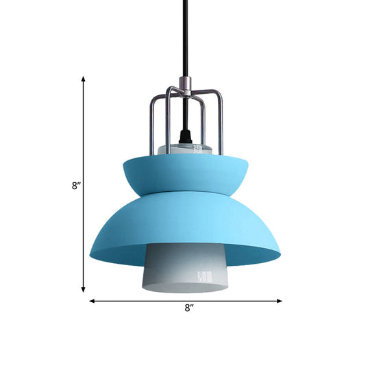 Macaron Style Gray/Pink Bedroom Ceiling Light With Metallic Shade 1-Light Hanging Fixture