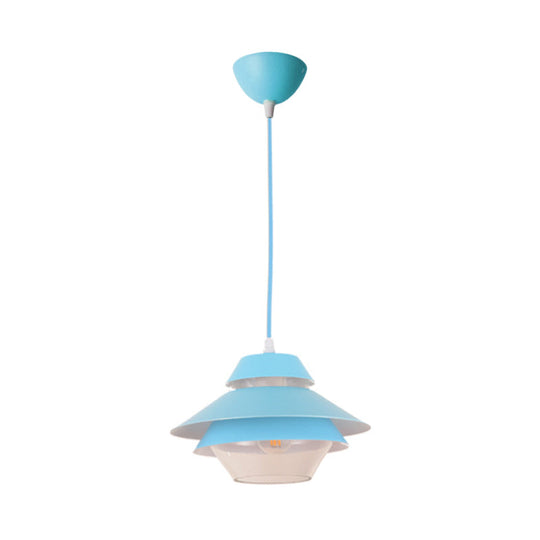 Stylish Macaron Flared Pendant Light - 1-Light Metal Ceiling Lamp for Living Room in Blue/Green