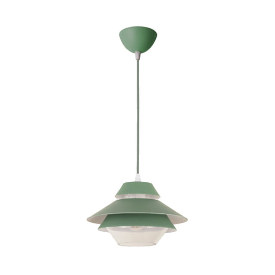 Stylish Macaron Flared Pendant Light - 1-Light Metal Ceiling Lamp for Living Room in Blue/Green