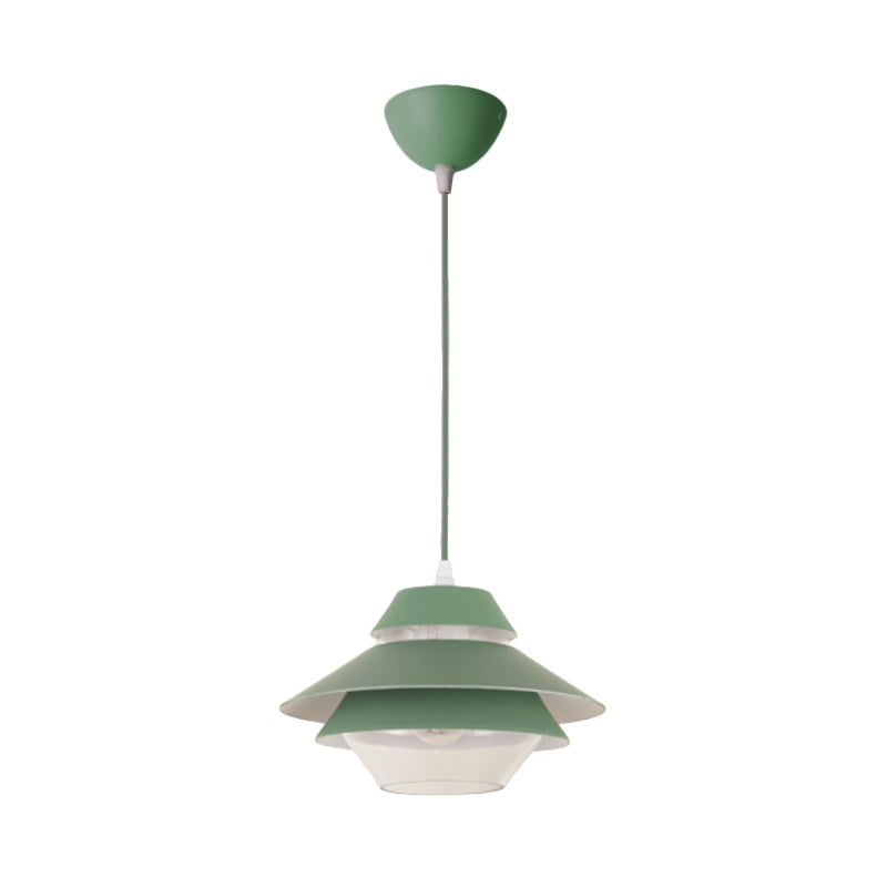 Stylish Macaron Pendant Light In Blue/Green For Living Room - 1 Metallic Hanging Ceiling Lamp